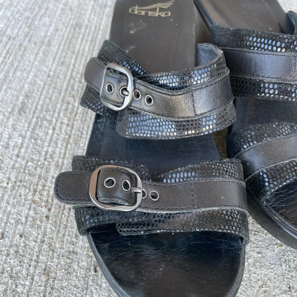 Dansko Sophie Slide Sandal Womens 39 Comfort Wedge Clog Black Leather Sparkle - Picture 3 of 7